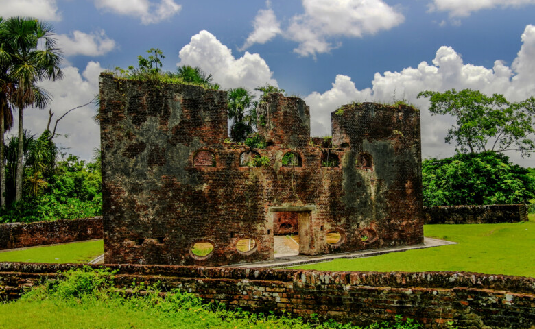 Ruins of zeeland fort on the island in Essequibo delta, Guyana
