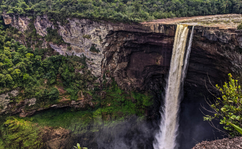 The Potaro River forms the world's largest single drop waterfall at Kaieteur, Guyana