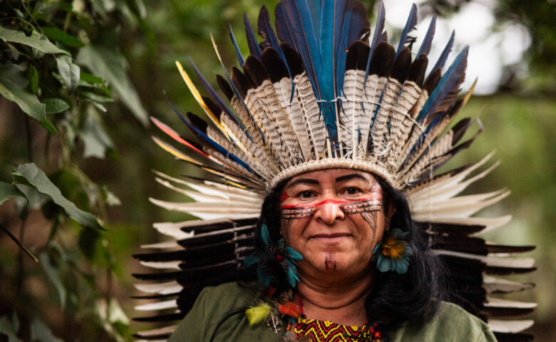 Portrait of an indigenous woman from the Wassú tribe in the village in Brazil